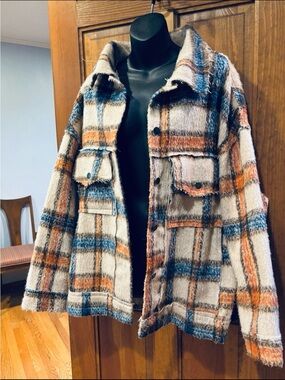 POL Plaid Oversized Raw Hem Jacket